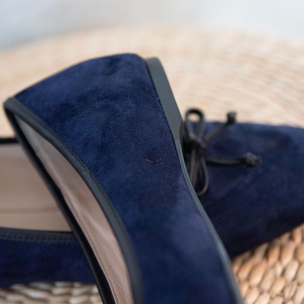 Cole Haan Classic Ballerina Flats Navy Suede Square Toe Size 9B Leather Liningng - Picture 7 of 10